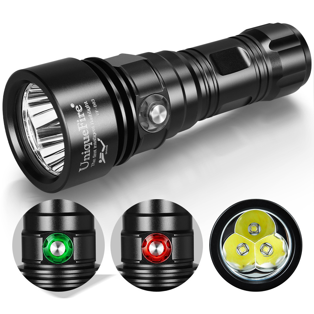 UniqueFire Diving Flashlight Underwater 100M Professional Diving Flashlights Outdoor Waterproof High Power Led Flashlights