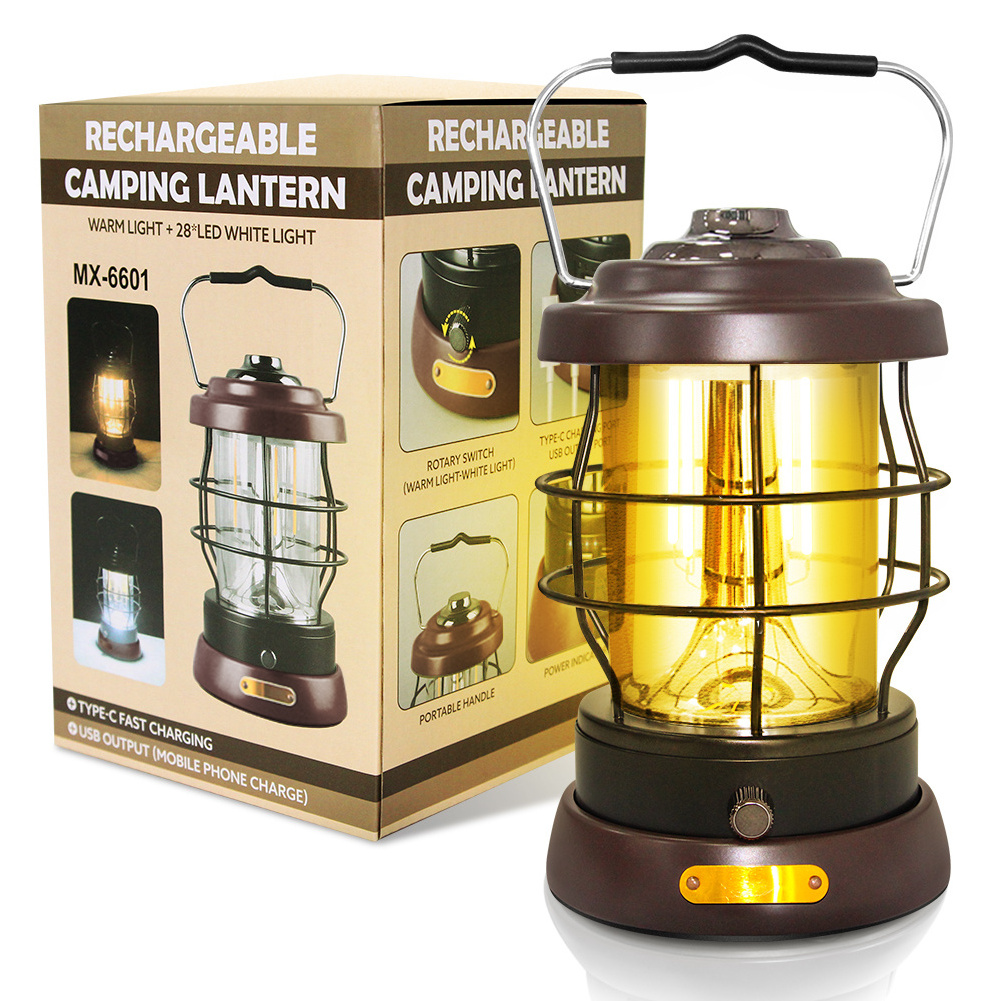 Retro style portable Camp lantern rechargeable emergency waterproof tent hanging night lighting camping light