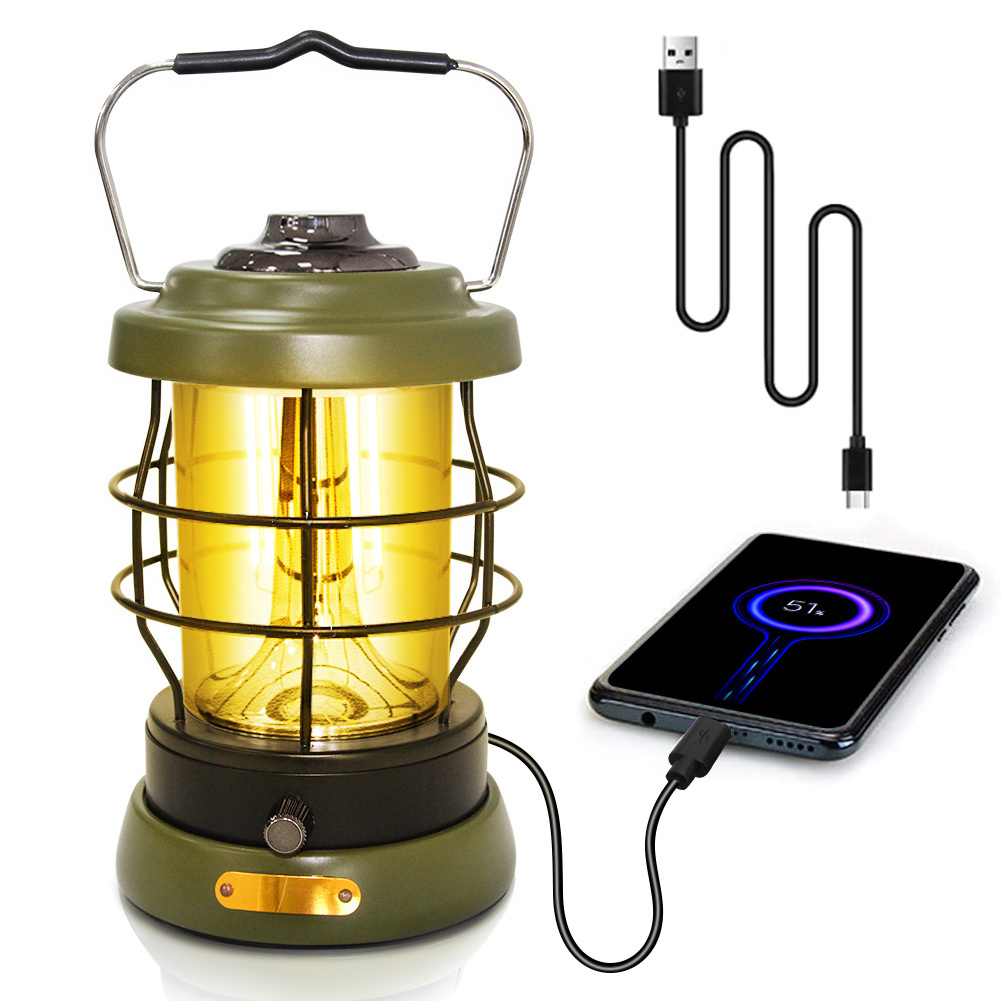 Retro style portable Camp lantern rechargeable emergency waterproof tent hanging night lighting camping light