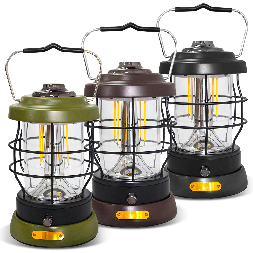 Retro style portable Camp lantern rechargeable emergency waterproof tent hanging night lighting camping light