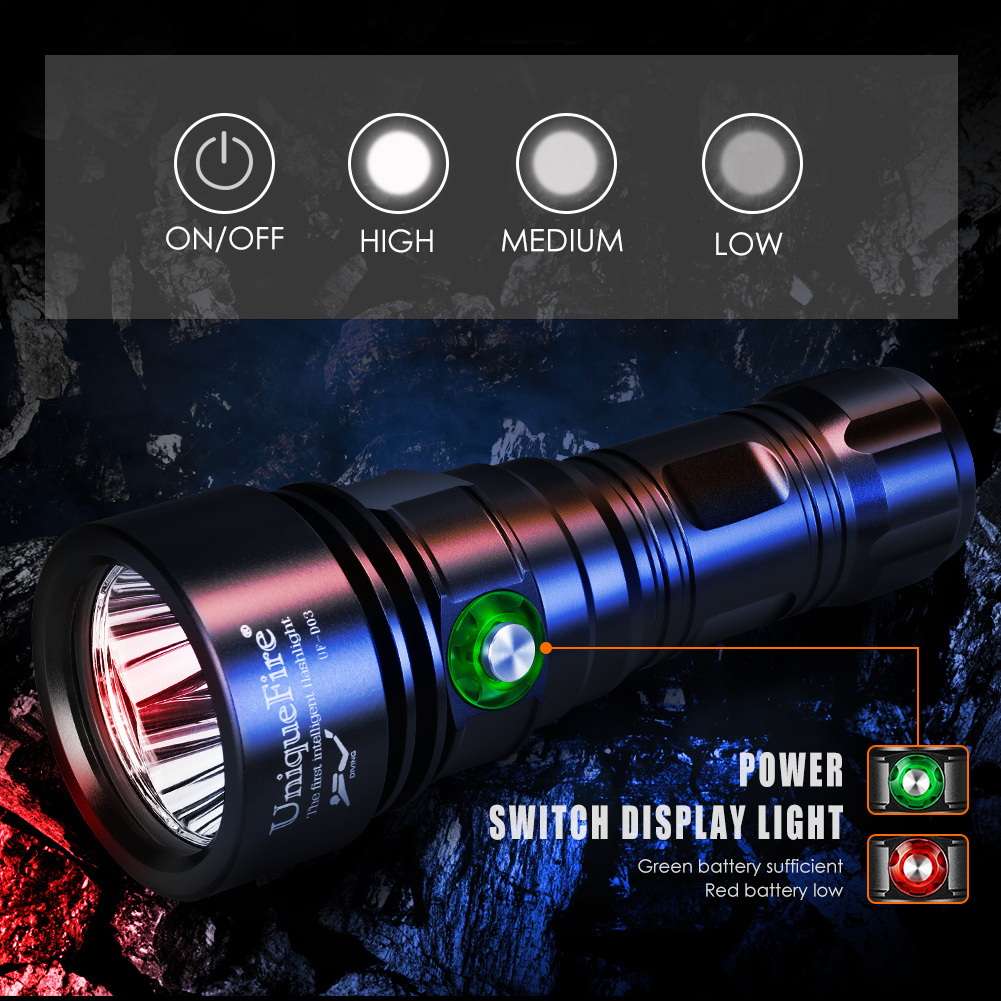 UniqueFire 3000 Lumens with 3 LEDs Rechargeable Professional Underwater 100meters Torch Diving Flashlight