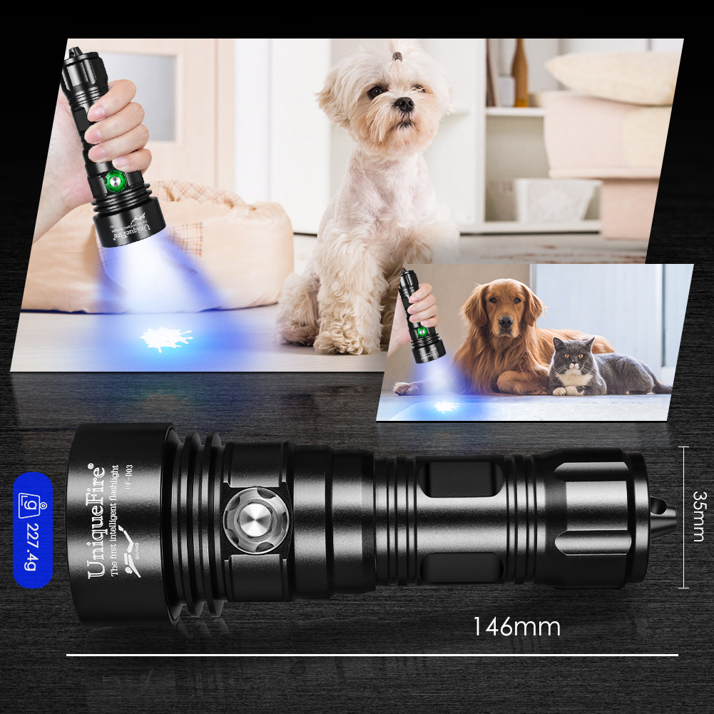 UniqueFire High Quality Handheld LED Torch Light 365 nm UV Flashlight for Dog Urine and Bed Bug Find Precious Stones