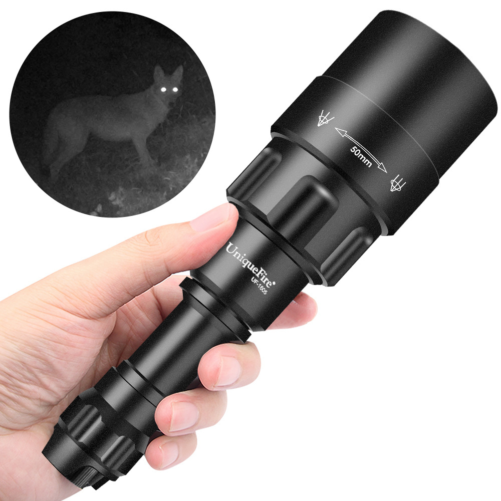 UniqueFire 1605-50 50mm lens dimmable SFH 4715AS 850nm LED usb rechargeable zoomable night vision ir hunting flashlight