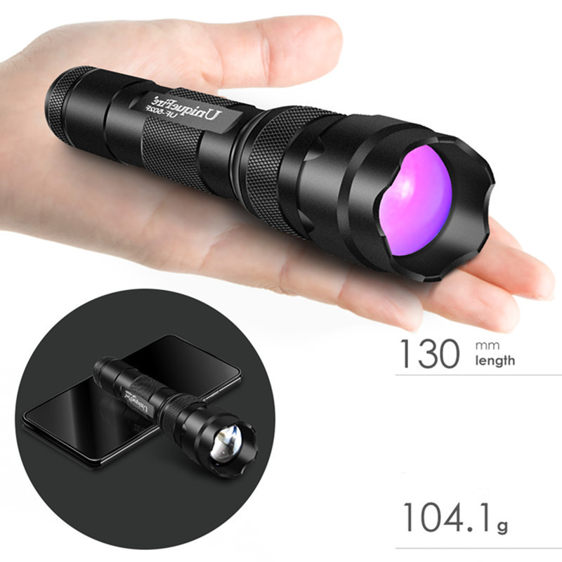 UniqueFire 502F Zoom Flashlight 365/395nm Cat Dog pet urine UV Detection lamp bacterial uv black light torch