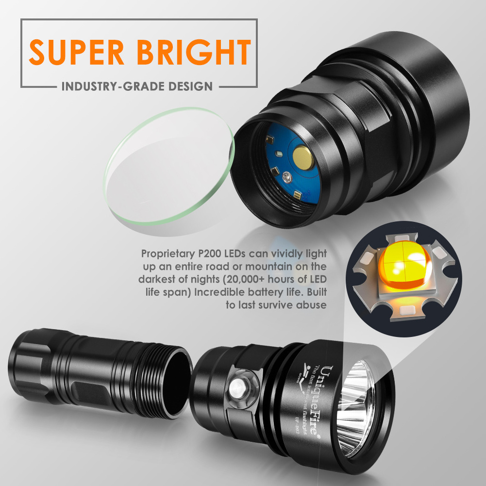 UniqueFire 3000 Lumens with 3 LEDs Rechargeable Professional Underwater 100meters Torch Diving Flashlight