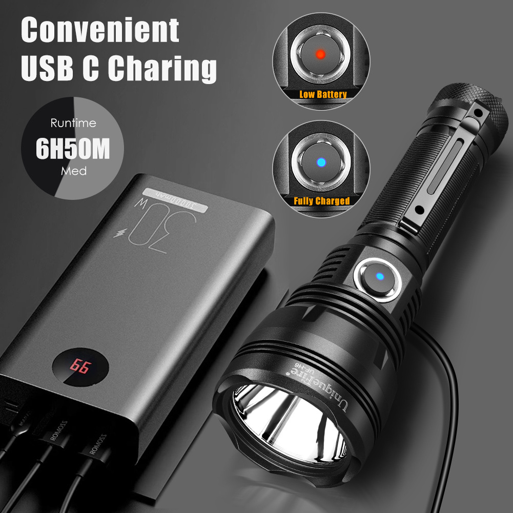 UniqueFire UF-H6 SFT40 LED 30W High Power Super Bright camping search rescue Type-C Rechargeable 21700 torch flashlight