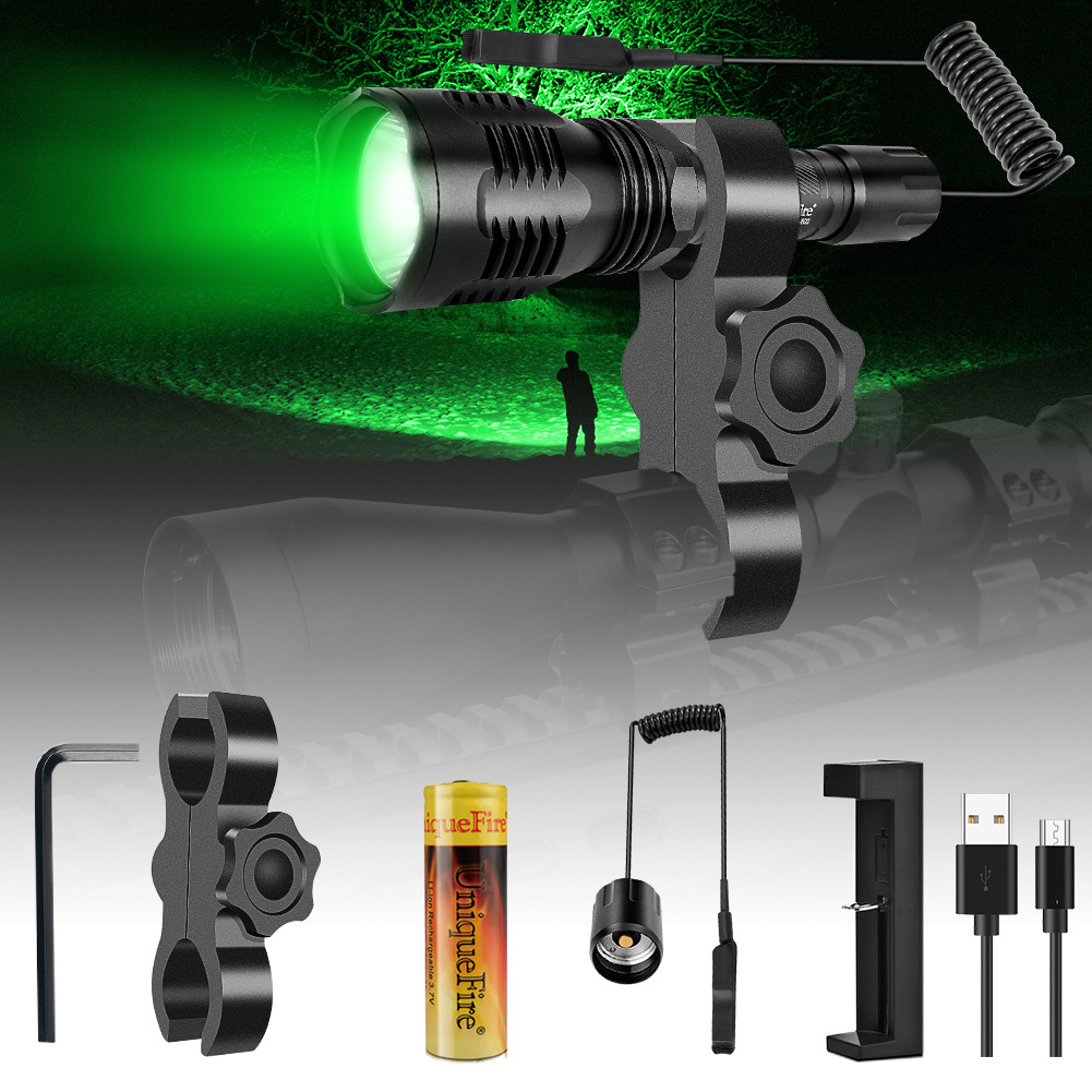 UniqueFire High Quality Red White Green Rechargeable Tactical Waterproof Powerful Hunting Camping LED Flashlight