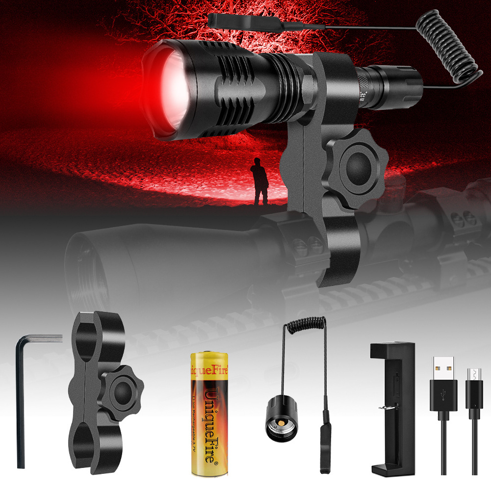 UniqueFire High Quality Red White Green Rechargeable Tactical Waterproof Powerful Hunting Camping LED Flashlight