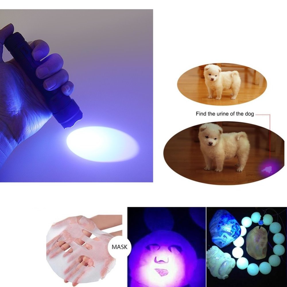 UniqueFire 502B Ultraviolet 365nm UV LED flashlight detector for pet Urine and rock hunting