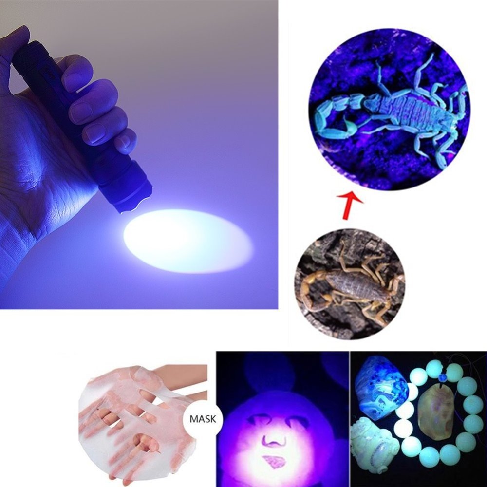 UniqueFire 502B Ultraviolet 365nm UV LED flashlight detector for pet Urine and rock hunting