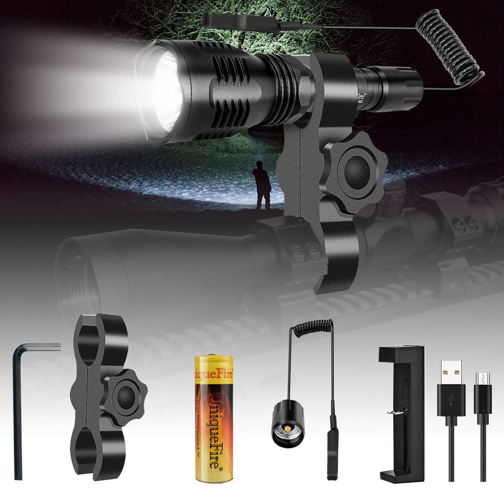 UniqueFire High Quality Red White Green Rechargeable Tactical Waterproof Powerful Hunting Camping LED Flashlight