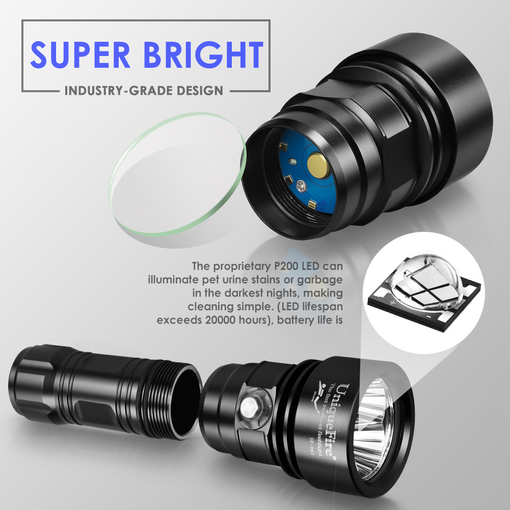 UniqueFire High Quality Handheld LED Torch Light 365 nm UV Flashlight for Dog Urine and Bed Bug Find Precious Stones