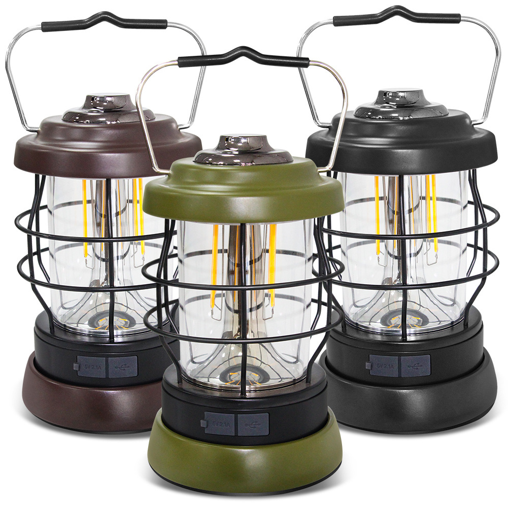 2023  2In1 Outdoor Hand Hold Portable Usb Fishing Tent Retro Hanging Vertical Led Night Camping Light Lamp