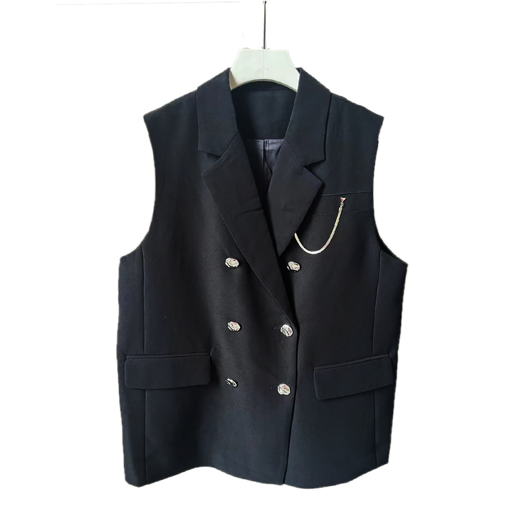 OEM&ODM Double Breasted Button Polyester And Rayon Women's Vests & Waistcoats Casual Loose Blazer Vest