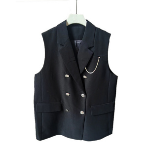 OEM&ODM Double Breasted Button Polyester And Rayon Women's Vests & Waistcoats Casual Loose Blazer Vest