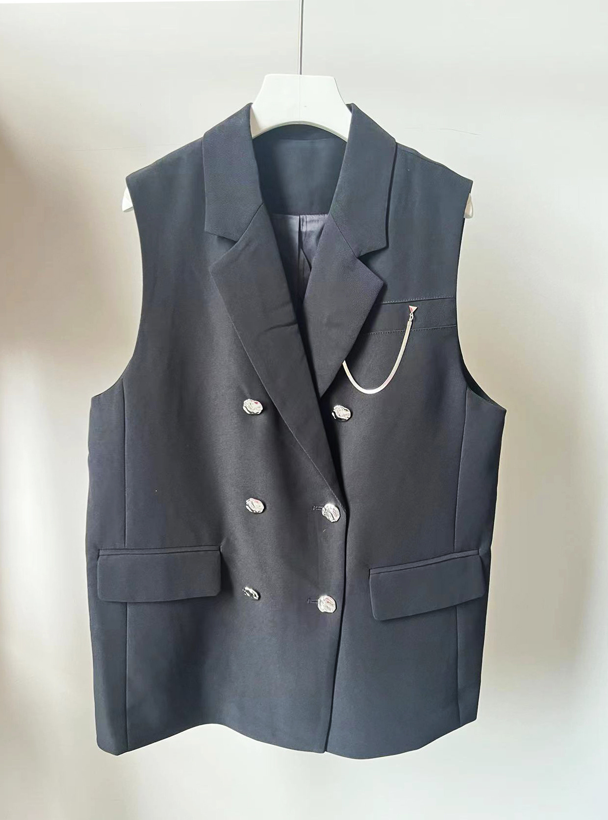 OEM&ODM Double Breasted Button Polyester And Rayon Women's Vests & Waistcoats Casual Loose Blazer Vest