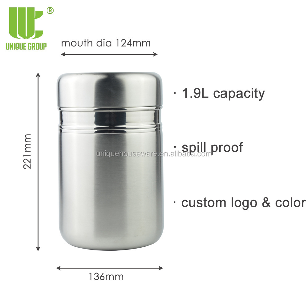 1.5L 1.9L Eco-friendly Large  Capacity Pure Stainless Steel Keep Warmer Glass Jar Yogurt Maker Food Storage Container With Lid