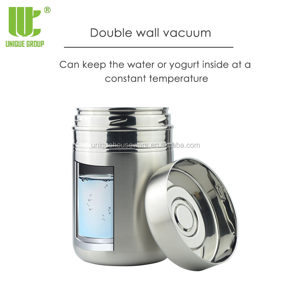 1.5L 1.9L Eco-friendly Large  Capacity Pure Stainless Steel Keep Warmer Glass Jar Yogurt Maker Food Storage Container With Lid