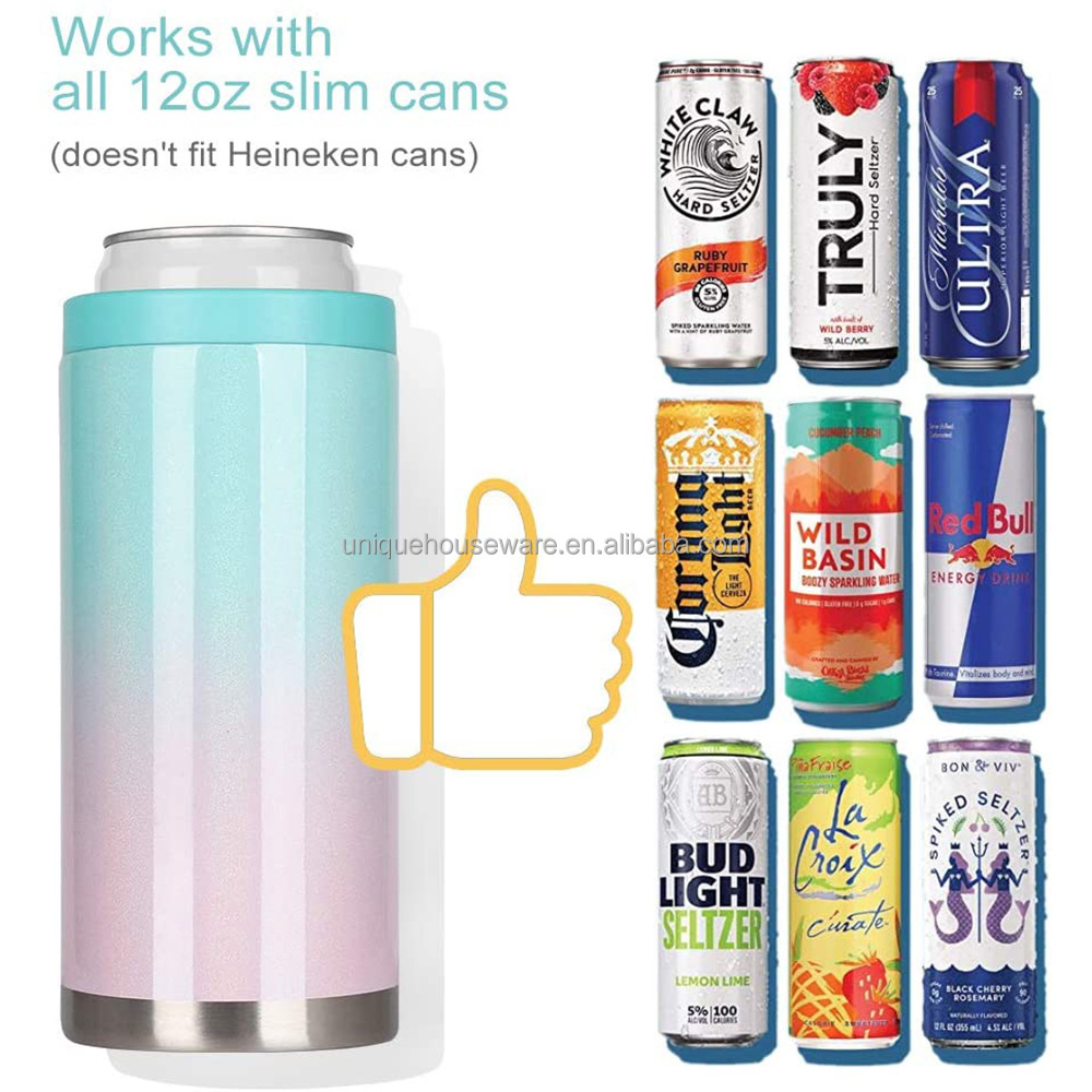 Wholesale 12oz Vacuum Insulated Double Wall Stainless Steel Sublimation Can Cooler Blank Drink Skinny Beer Cooler