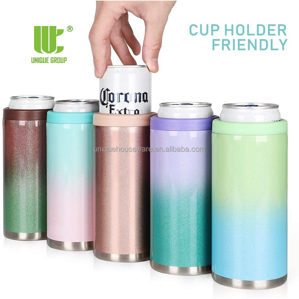 Wholesale 12oz Vacuum Insulated Double Wall Stainless Steel Sublimation Can Cooler Blank Drink Skinny Beer Cooler