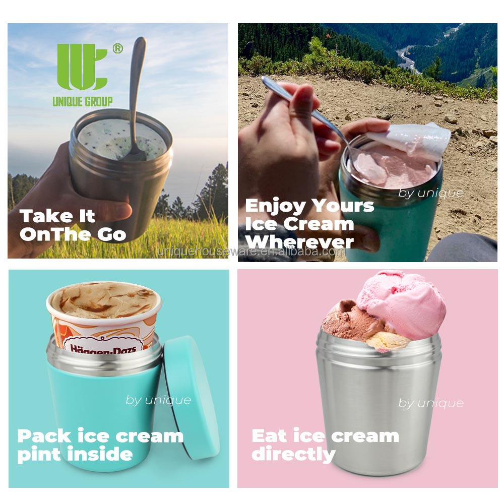 16oz Ice Cream Pint Double Wall Vacuum Insulated Stainless Steel Ice Cream Canteen Container