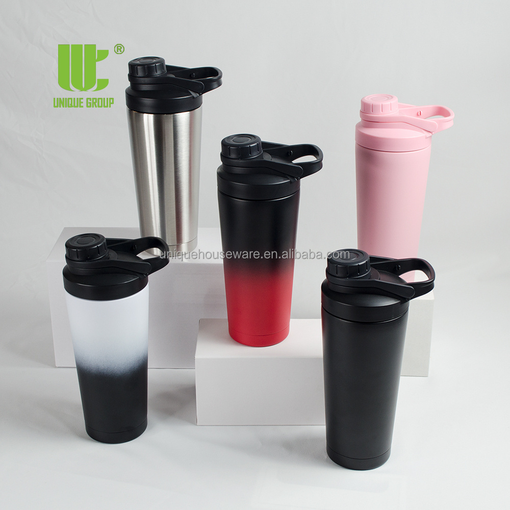 UNIQUE GROUP 25oz 750ml Stainless Steel Vacuum Insulated Shaker Cup Gym Protein Shaker Bottle with Mixer Ball