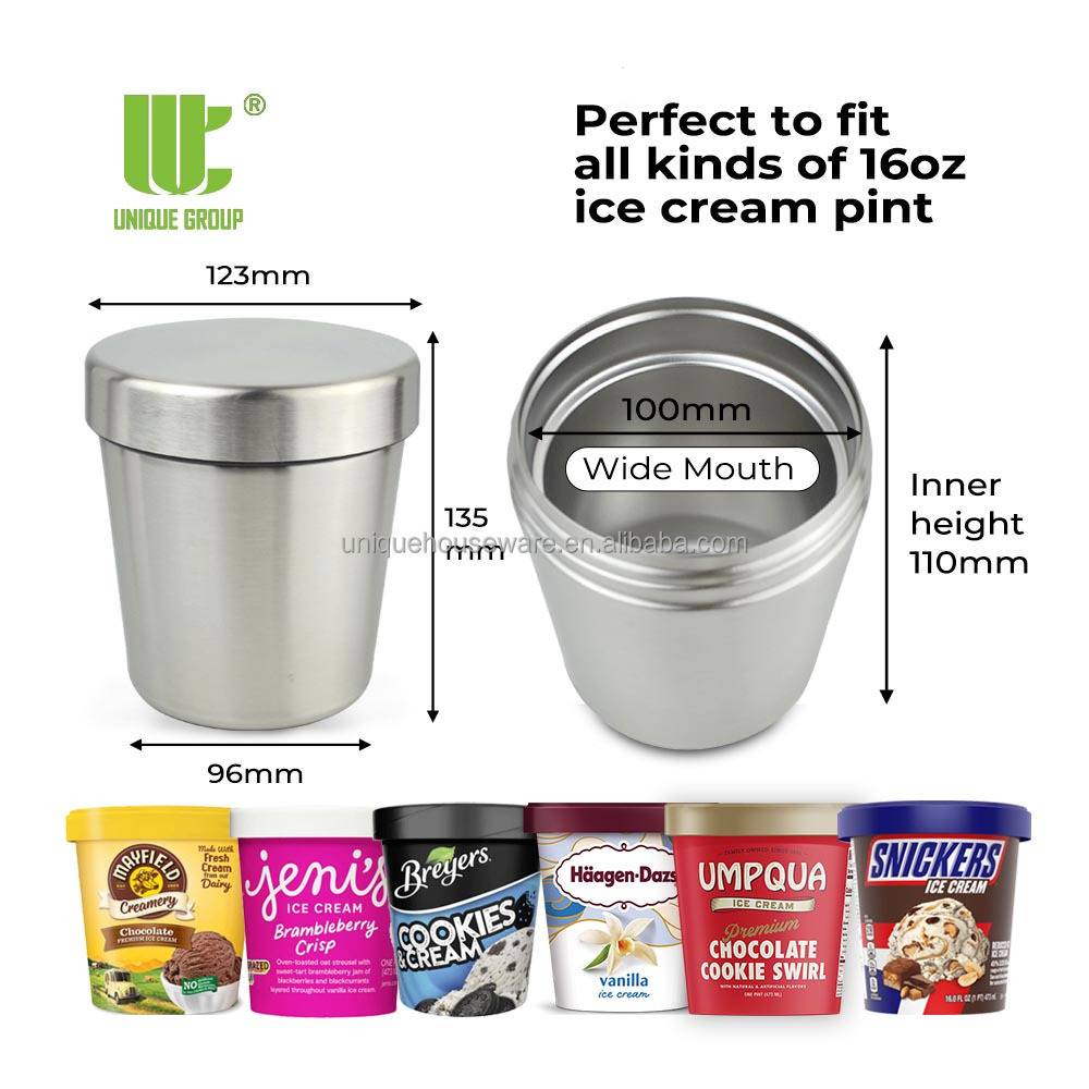 16oz Stainless Steel Vacuum Insulated Double Wall Ice Cream Pint Cooler Ice Cream Canteen Tumbler Container