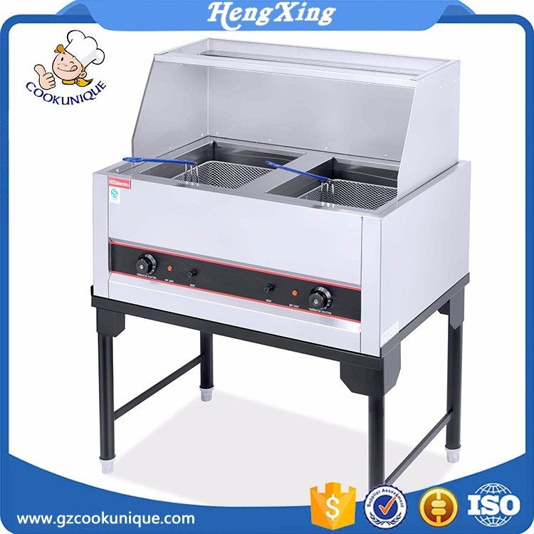 2 tank 2 basket kfc automatic deep electric fryer with shelf under