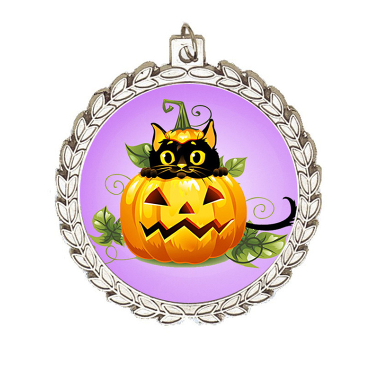 Custom Halloween Theme Medal Trophy Ribbons Contest Award Ribbon Halloween Party Witch Ghost Bat Skeleton Pumpkin Medal Trophies