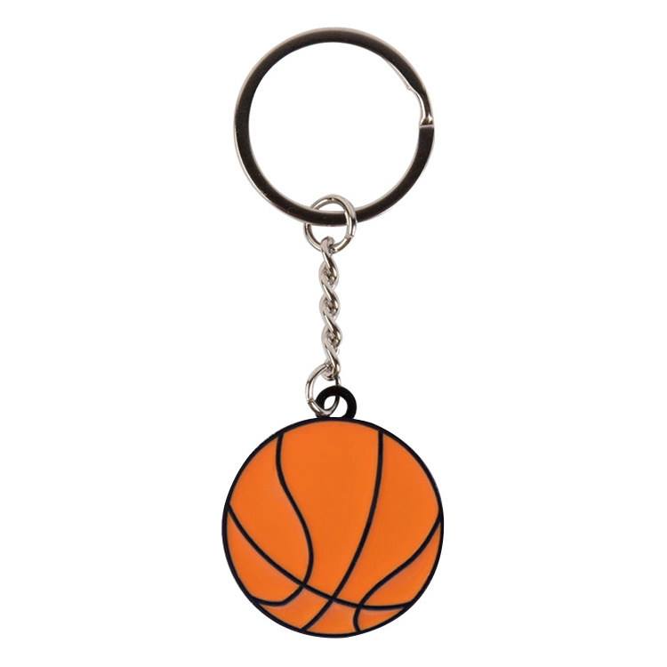 Personalized Custom Logo Design Flat Black Nickel Metal Mini Basketball Ball Keychain