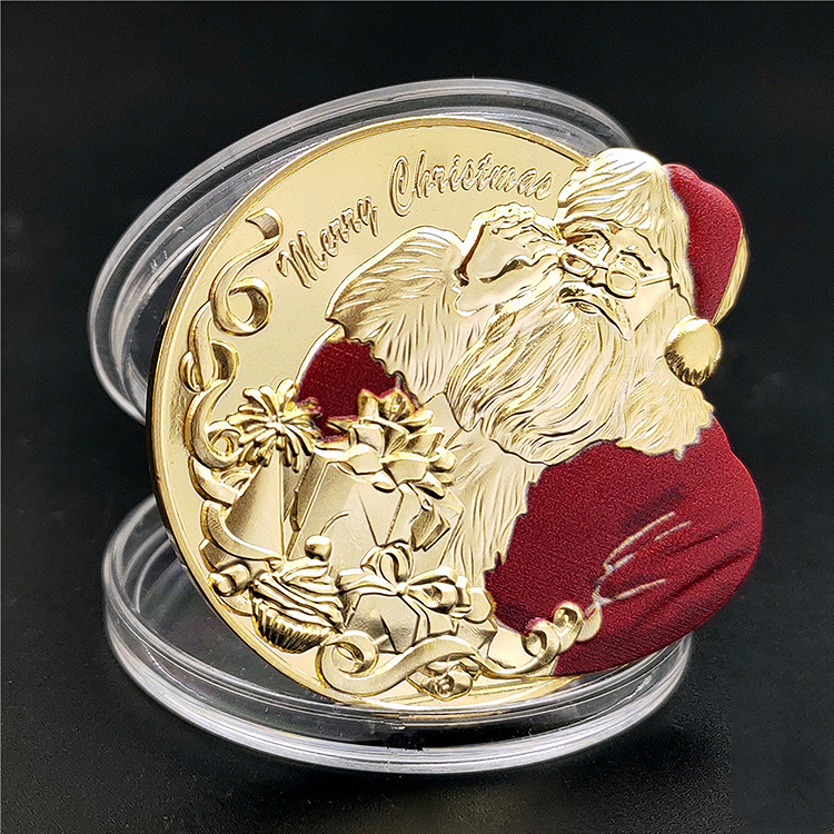 Custom Soft Enamel Santa Claus Coin Merry Christmas Pattern Coin in Gold Plated Colorized Holiday Christmas Genuine Coin Set