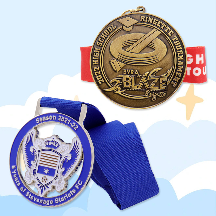 Free Design Metal Medal Custom Colored Ribbon New Technology Quicksand Sports Medal Swimming Engraving Logo Soft Enamel