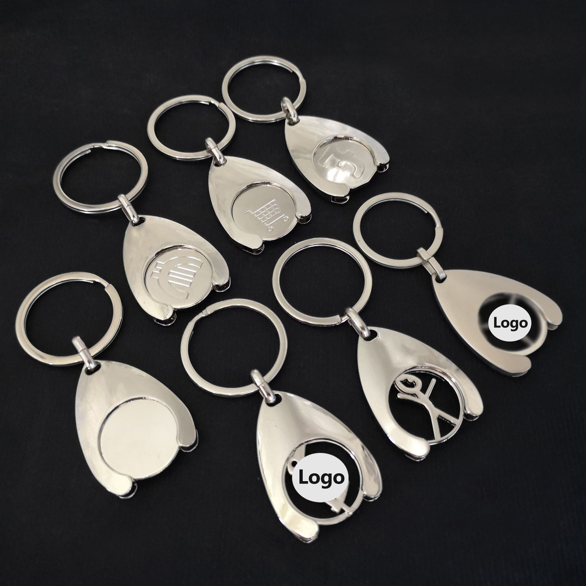 Card Holder Keychain Blank Token Euro Shopping Trolley Key Chain Ring Embossed Coin Holder Keychain for Engraving Bulk Metal OEM