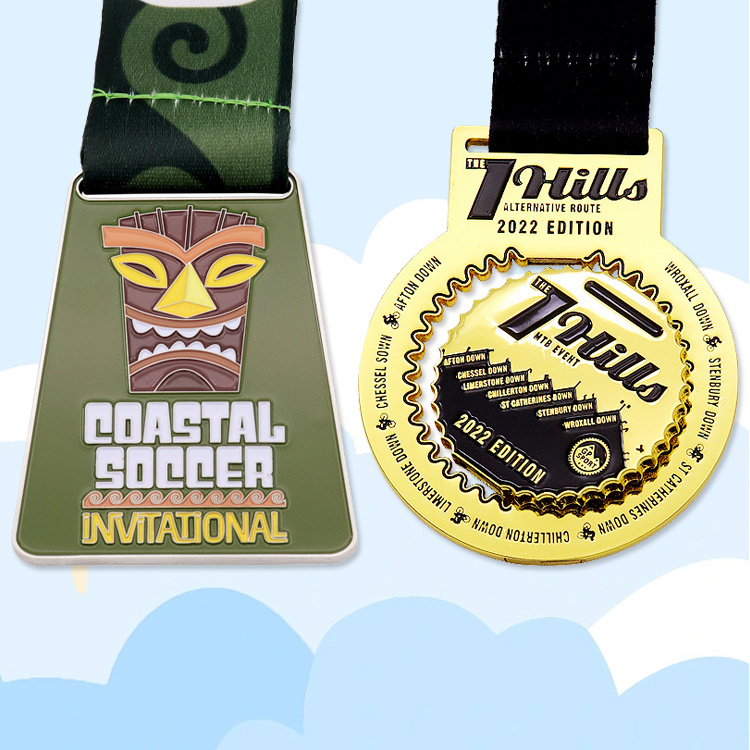 Free Design Metal Medal Custom Colored Ribbon New Technology Quicksand Sports Medal Swimming Engraving Logo Soft Enamel