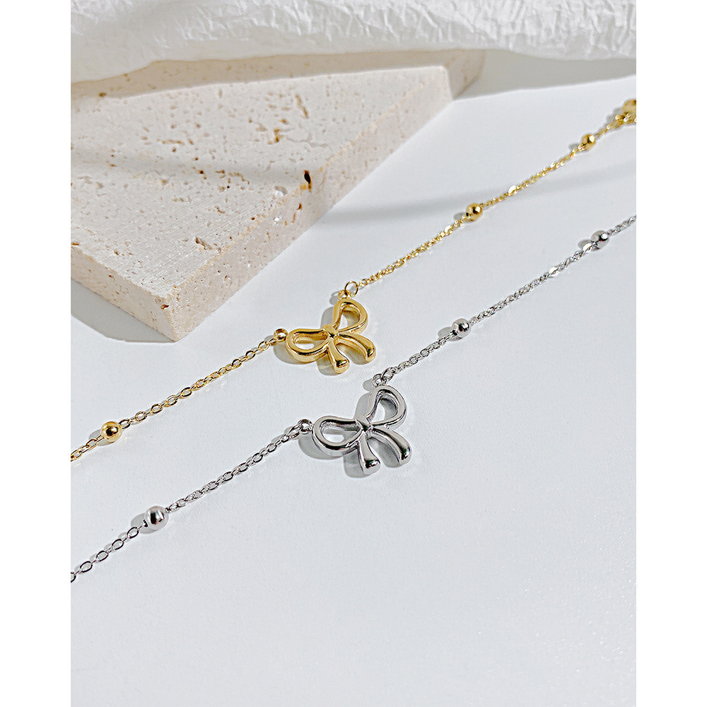 Luxury Jewelry 18k Gold Plated Hollowed out Stainless Steel Bow Adjustable Chain bracelet