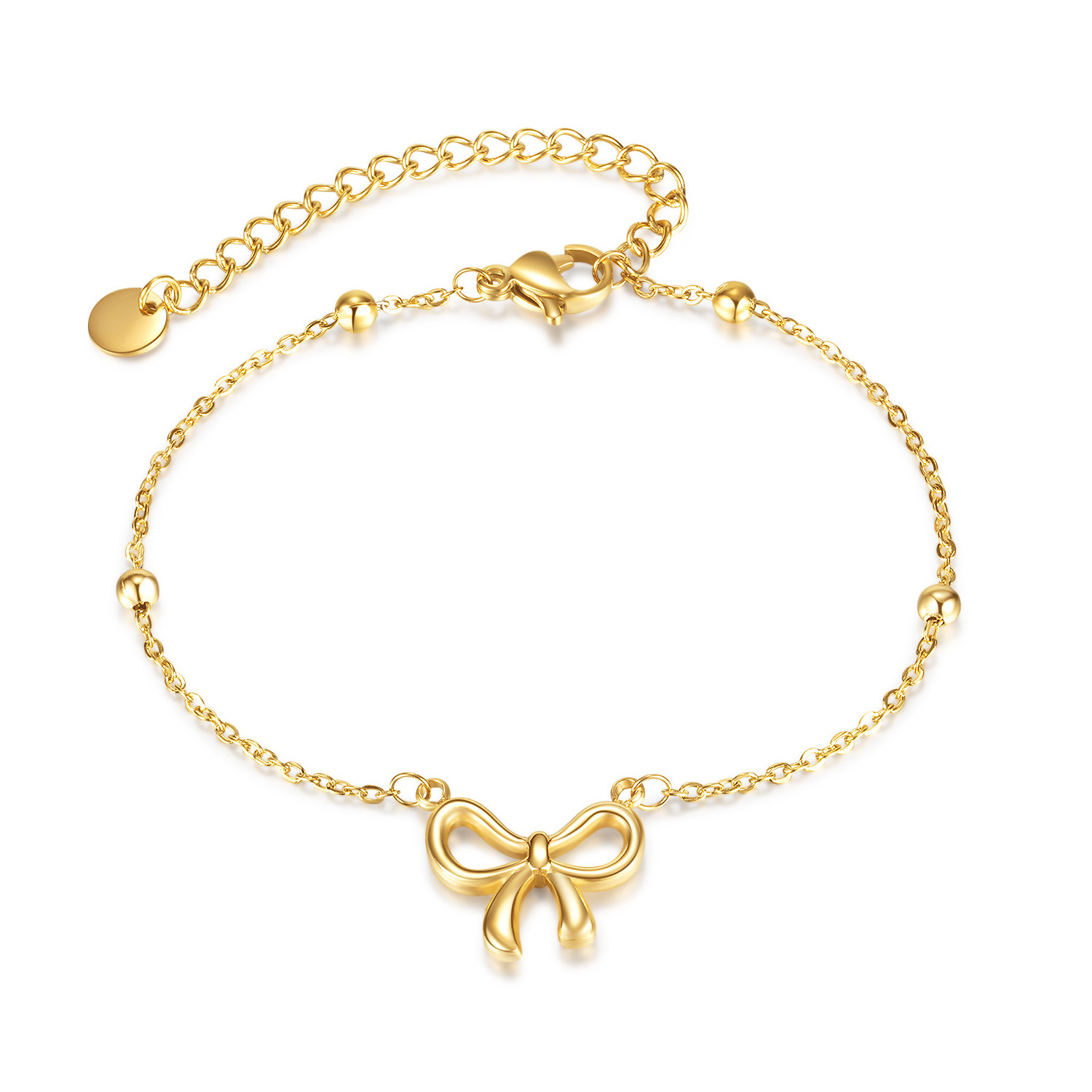 Luxury Jewelry 18k Gold Plated Hollowed out Stainless Steel Bow Adjustable Chain bracelet