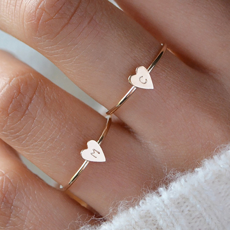 Dainty Heart Initial  Ring for Women Custom Stainless Steel Letter Rings 18k Gold for Girls Jewelry Gifts