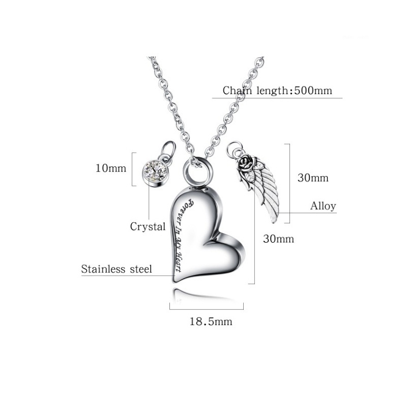 Cremation Urn Ashes Necklace  Forever in My Heart Stainless Steel Keepsake Waterproof Memorial Pet Urn Necklace