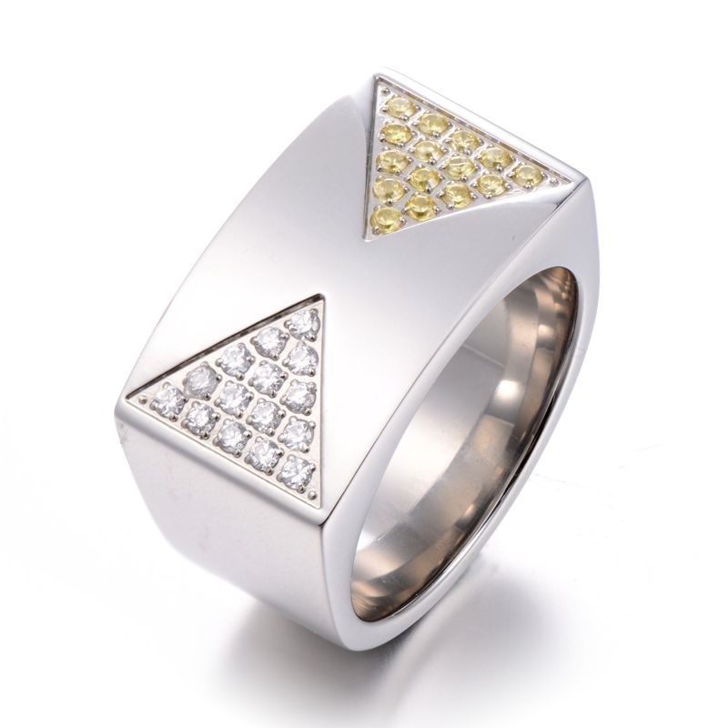 Latest design stainless steel plain signet crystals big stone ring for men