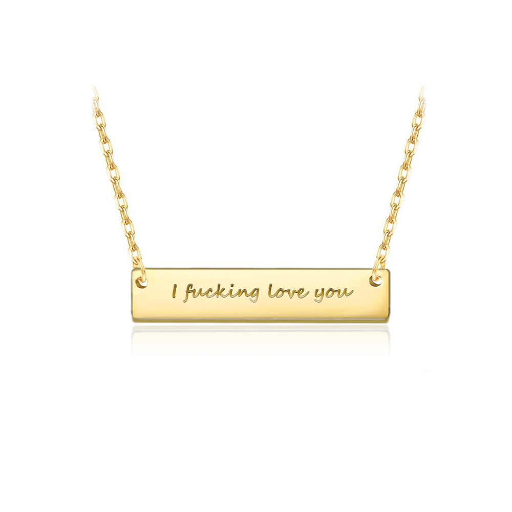 Personalized Custom Stainless Steel Horizontal Bar Gold Name Plate Necklace Pendant for Men Women