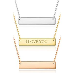 Personalized Custom Stainless Steel Horizontal Bar Gold Name Plate Necklace Pendant for Men Women