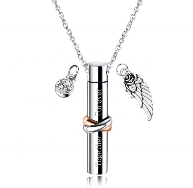 Stainless Steel Cylinder Bar pendant Necklace Jewelry Personalized Together Forever Cremation Ash Necklace