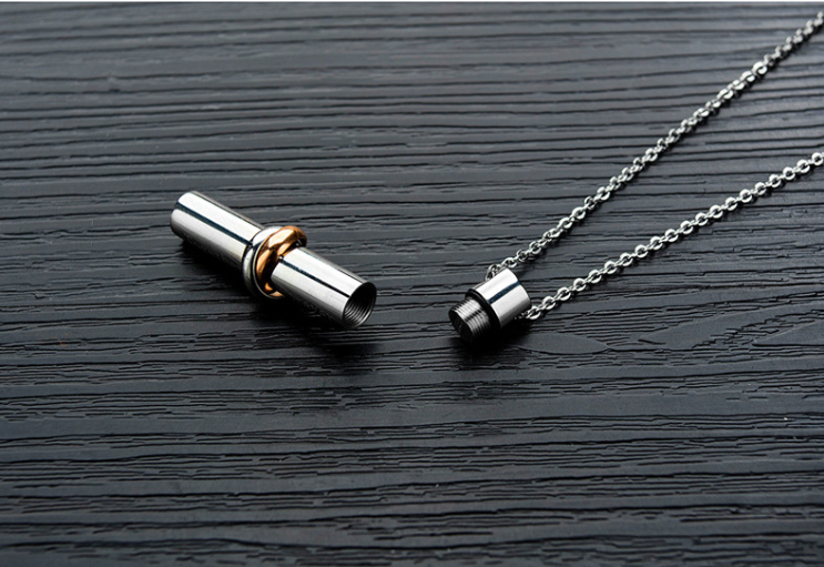 Stainless Steel Cylinder Bar pendant Necklace Jewelry Personalized Together Forever Cremation Ash Necklace