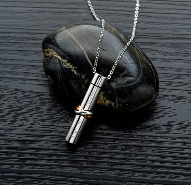 Stainless Steel Cylinder Bar pendant Necklace Jewelry Personalized Together Forever Cremation Ash Necklace