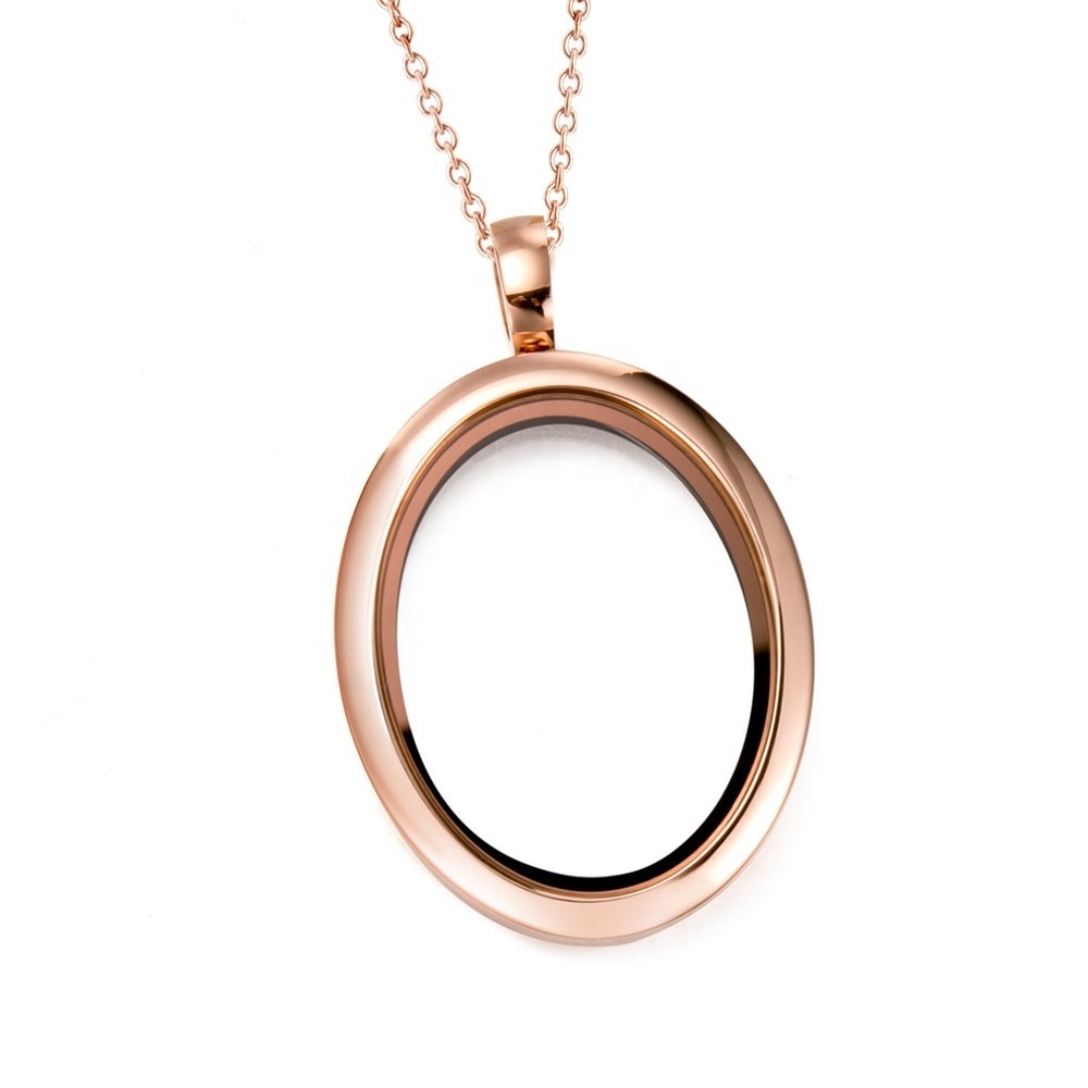 Stainless Steel Oval Glass Locket Photo Necklace Pendant Memory Locket