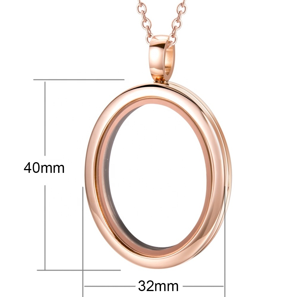 Stainless Steel Oval Glass Locket Photo Necklace Pendant Memory Locket