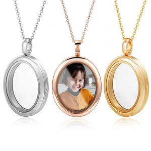 Stainless Steel Oval Glass Locket Photo Necklace Pendant Memory Locket