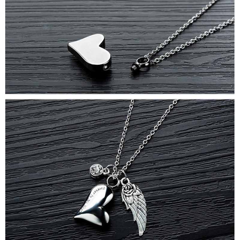 Cremation Urn Ashes Necklace  Forever in My Heart Stainless Steel Keepsake Waterproof Memorial Pet Urn Necklace