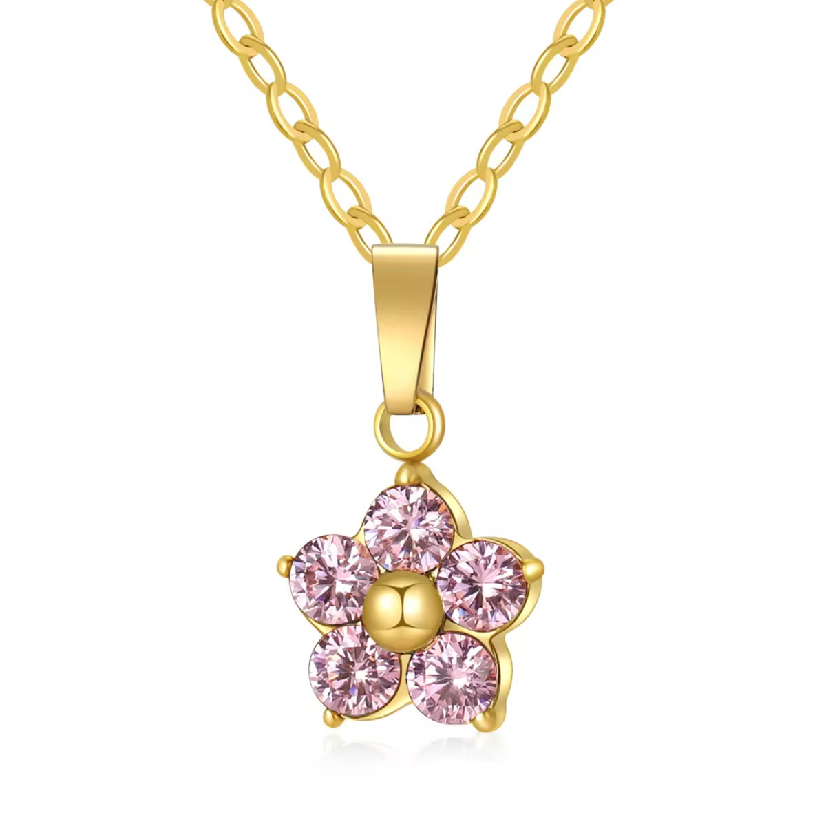 Stainless Steel Plum Blossom necklace with setting CZ stones of different colors gold necklace silver pendant