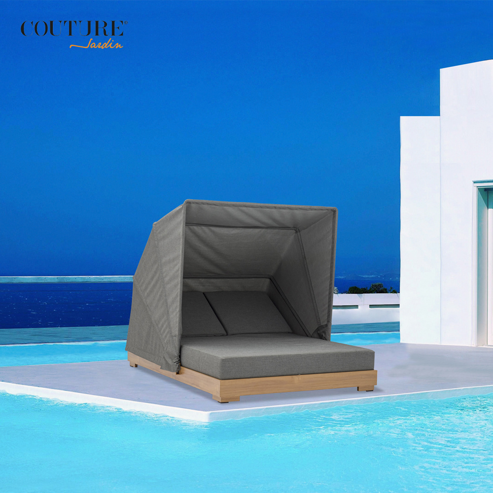 Couture Sky Outdoor Hotel Patio Furniture With Canopy Adjustable Back Sun Lounger Alum Frame Sunbed